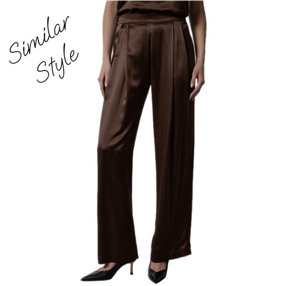 Badgley Mischka NWT $500 Copper Brown Hi-Rise Wide Leg Long Silk Pants, Size 14 - Picture 4 of 8